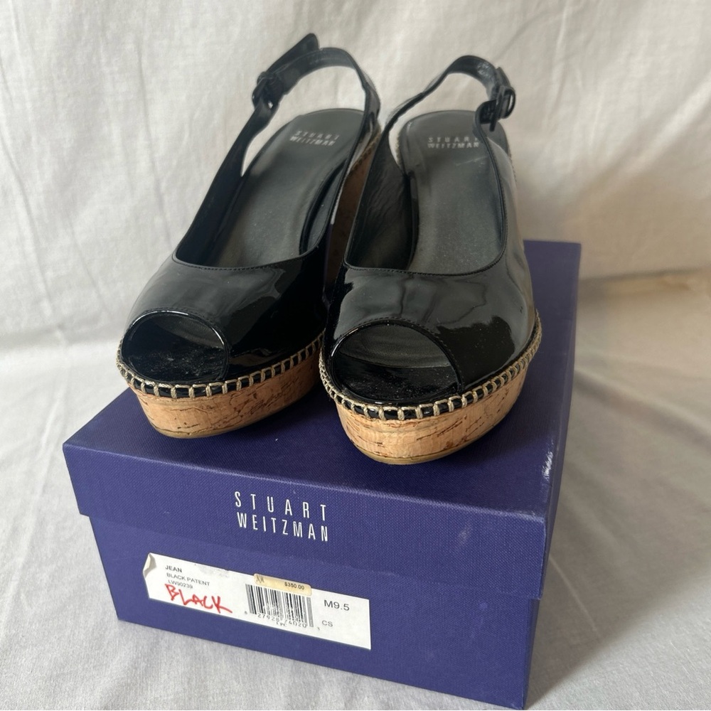 Stuart Weitzman Black Heels with Platform and Decorative Trim